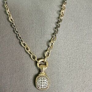 Two Tone Chain and Pavé Pendant Necklace